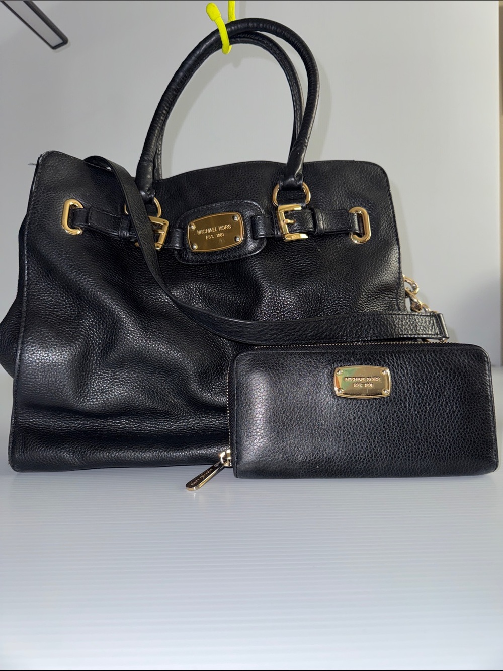 Michael Kors Black Pebbled Leather Tote with Matching Wallet